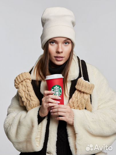 Двойная теплая шапка мелкой вязки Шапки Оптом