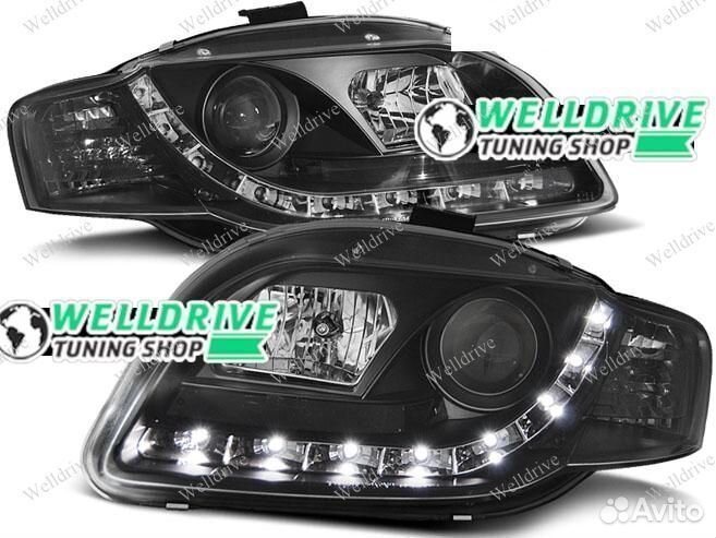 Фары передние Audi A4 B7 04-08 дхо галоген черные