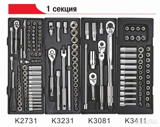 Тележка 7 секций с инструментом 225 предметов JTC