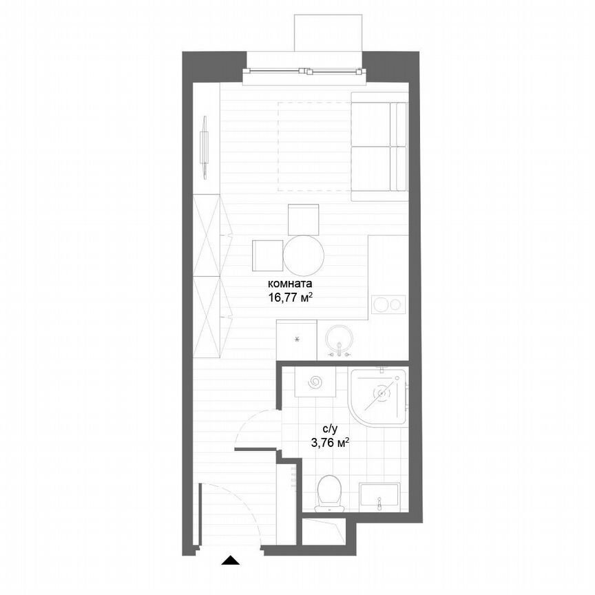 Апартаменты-студия, 20,5 м², 16/21 эт.