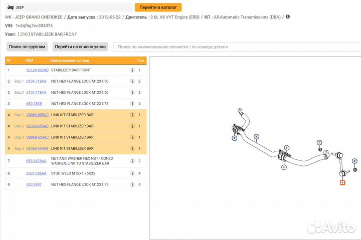 Стойки стабилизатора передние Jeep Grand WK2