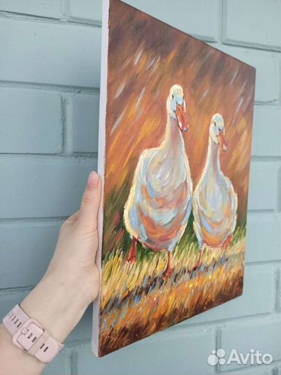 Картина утки маслом на холсте гуси утка 30*40
