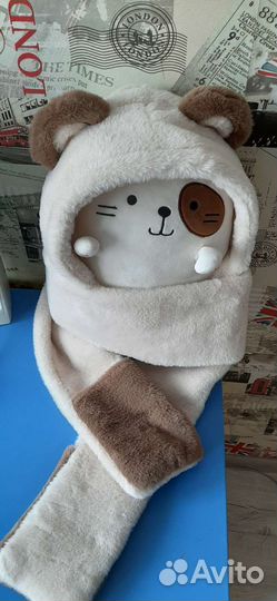 Плюшевая шапка 3 в 1,перчатки-лапки