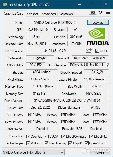 Видеокарта Geforce RTX 3060 ti