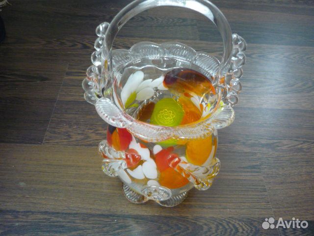 Ваза корзинка конфетница цветное стекло СССР