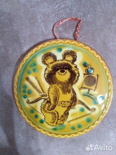 Олимпийский Мишка. Круглое панно. Керамика. СССР