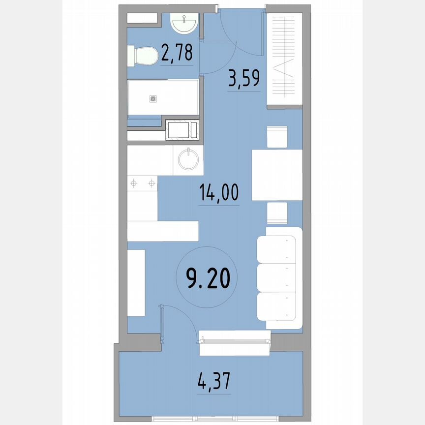 1-к. апартаменты, 24,9 м², 9/13 эт.