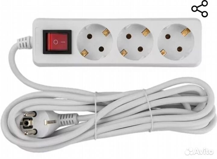 Удлинитель 3 розетки 5 м заземление выключатель