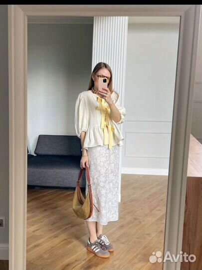 Блюзка лен льняная бант L новая lime 12storeez