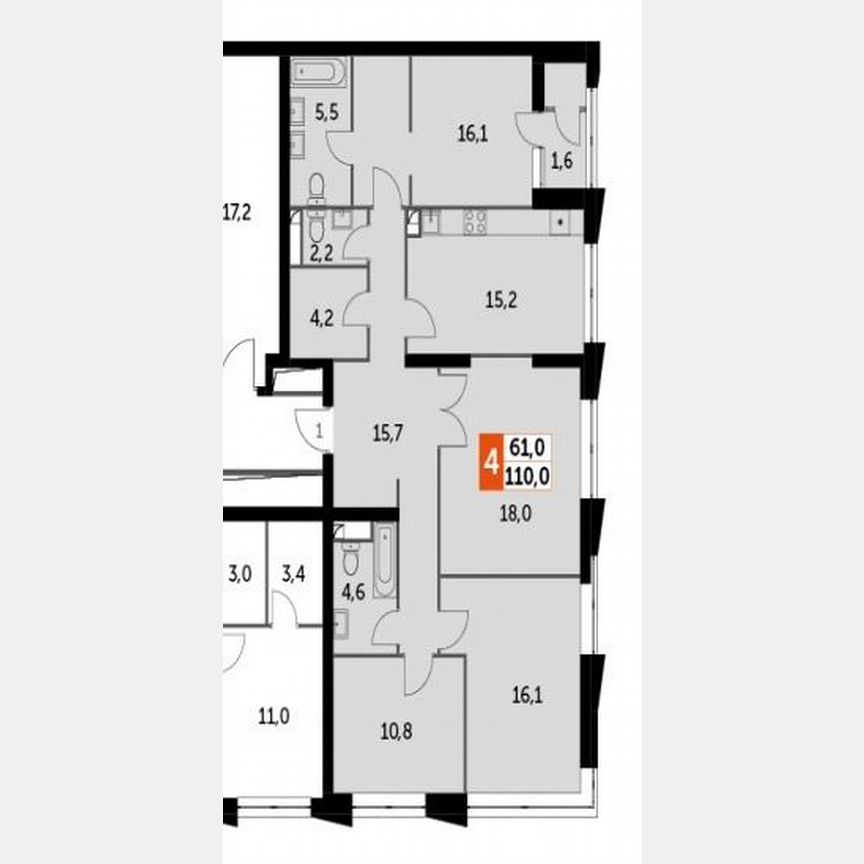4-к. квартира, 110 м², 6/43 эт.
