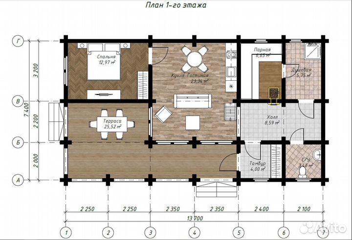 Баня 7,4х13,7 из профилированного бруса