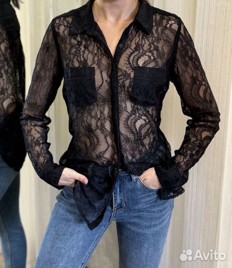 Блузка кружевная черная Guess