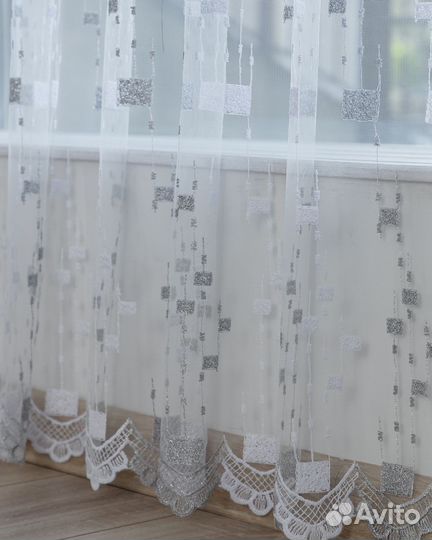 Тюль мона серебро готовый на окна пошив