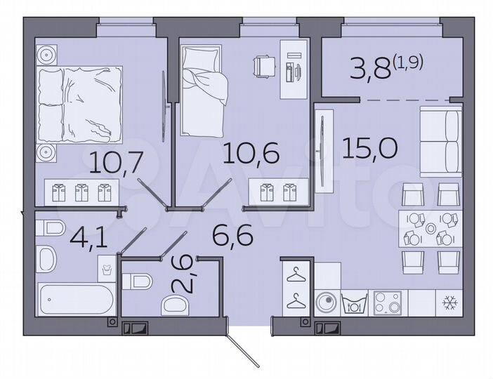 2-к. квартира, 51,5 м², 10/23 эт.