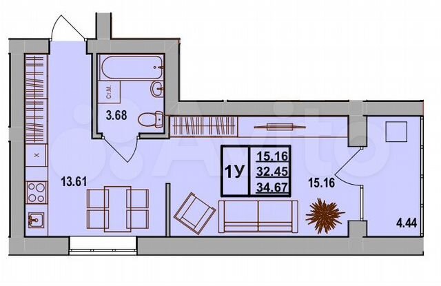 1-к. квартира, 34,7 м², 4/9 эт.