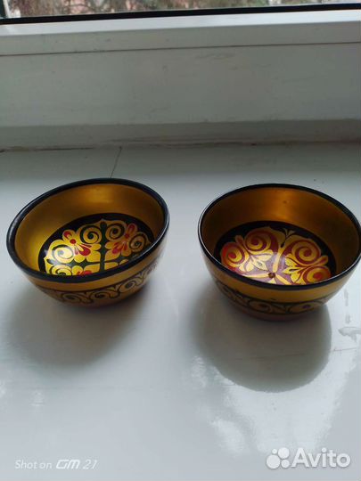 Деревянные расписные пиалы с башкирским узором