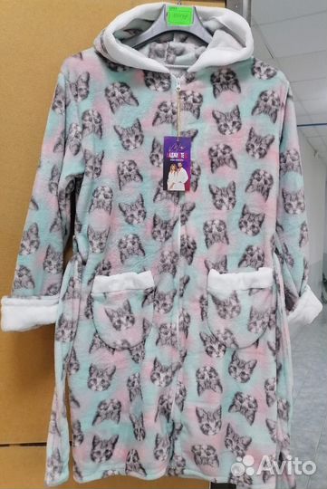 Халат женский флис с капюшоном