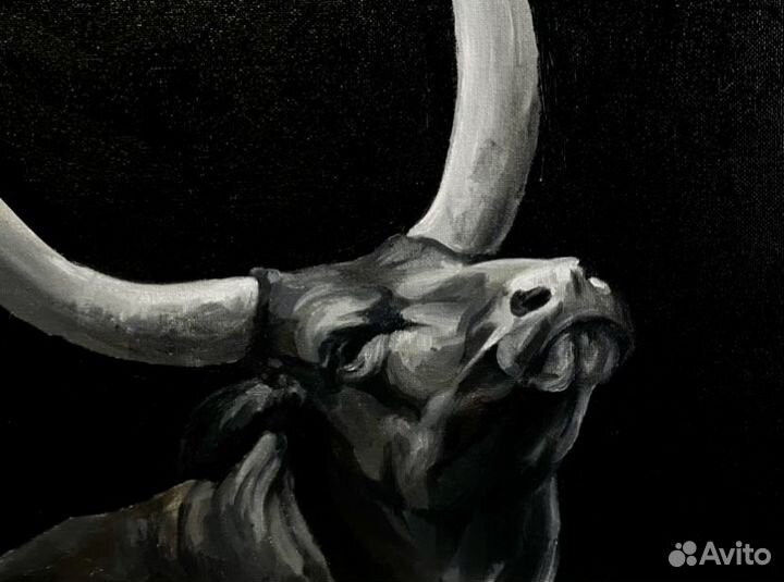 Картина маслом бык на холсте