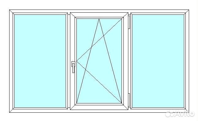 Окно veka WHS60, 3 ств., 2-кам. с/п, 2600x1600