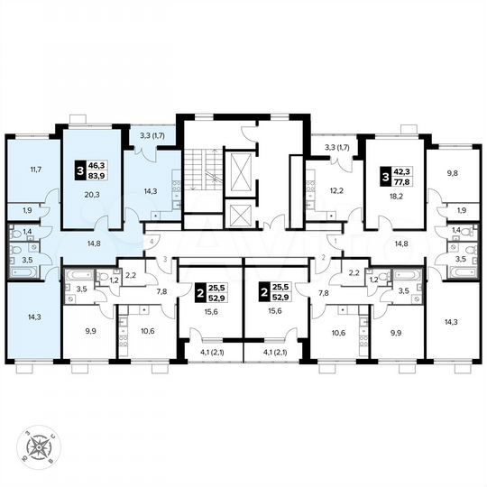 3-к. квартира, 83,9 м², 6/13 эт.