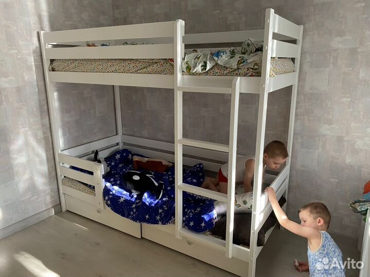 Двухъярусная кровать Высокий борт береза