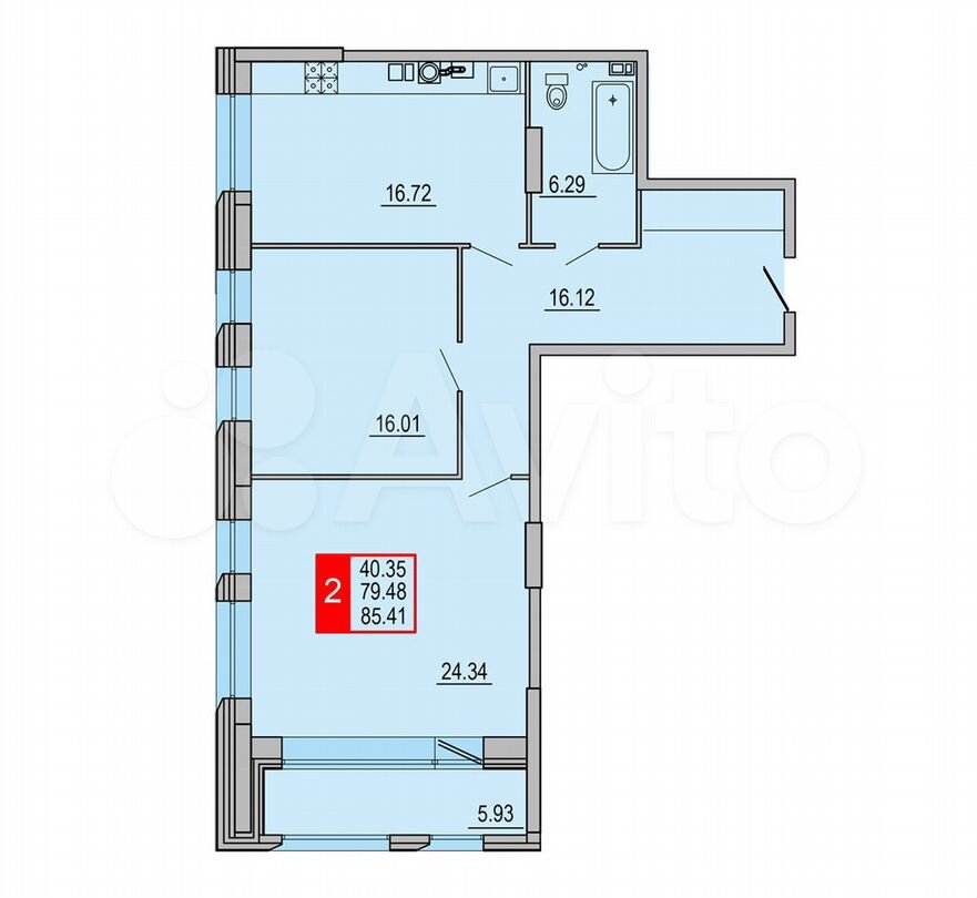 2-к. квартира, 85,4 м², 3/8 эт.