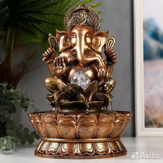 Фонтан настольный от сети, подсветка 'Ганеша и лот