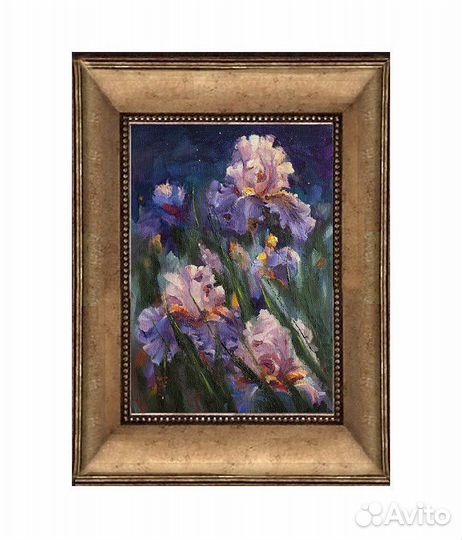 Картина маслом «Ирисы в лесу»