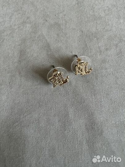 Серьги гвоздики Ralph Lauren логотип бронь