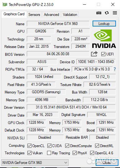 Видеокарта asus strix GTX960 4Gb