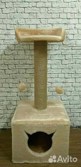 Когтеточка с домиком для кошек Классик с лежанкой
