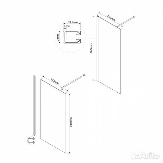 Душ. Стенка Vincea 80x200 Золотой vsw-1h800clg