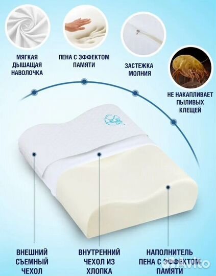 Подушка ортопедическая 60х40х10 с эффектом памяти