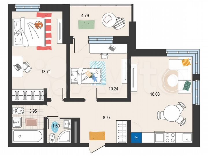 3-к. квартира, 59,4 м², 18/19 эт.
