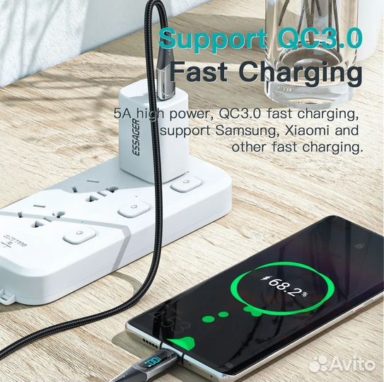 Кабель USB Type-C Essager PD100W QC 3.0 2 метра