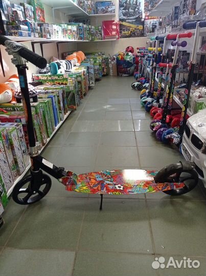 Самокат 2х колесный железный, широкая площадка