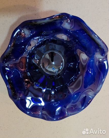 Ваза фруктовица стекло кобальт ручная работа