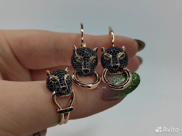 Набор cartier, агат, покрытие золото