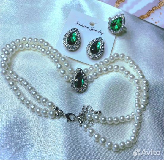 Комплект Кольцо+колье+серьги жемчуг