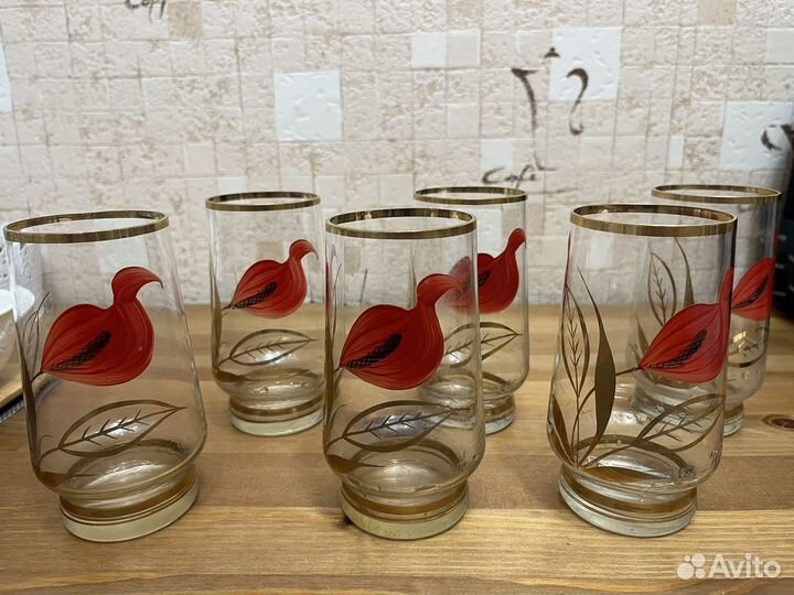Наборы стаканов,цветное стекло(ГДР)