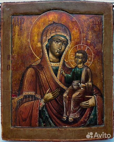 Старинная икона по серебру Богородица Иверская 19в