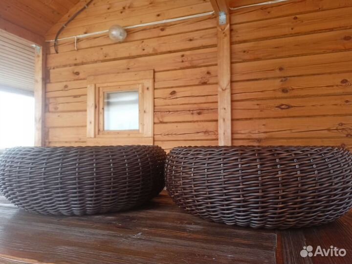 Кашпо тазик из искусственного ротанга