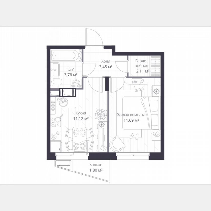 1-к. квартира, 32,7 м², 5/11 эт.