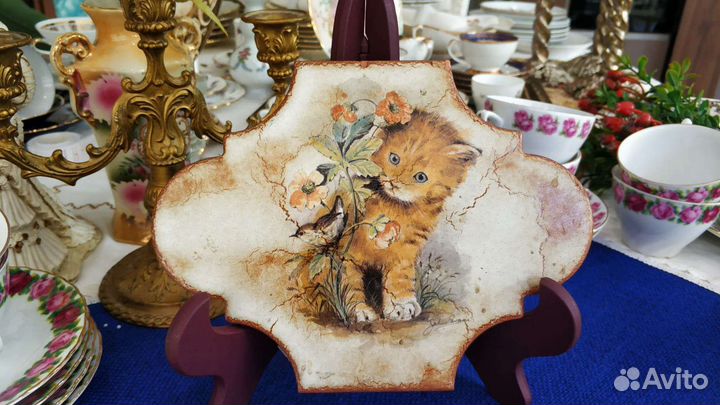 Винаж, керамическая плитка с котёнком Италия