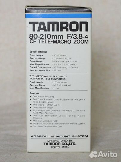 Объектив Tamron CF tele macro bbar MC 80-210mm 1:3