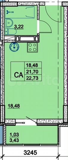 Квартира-студия, 23 м², 9/10 эт.