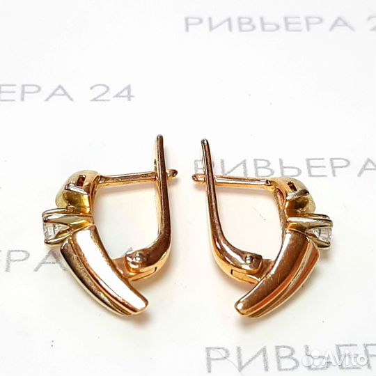 Золотые серьги с бриллиантами 585 пробы 4.89 грамм