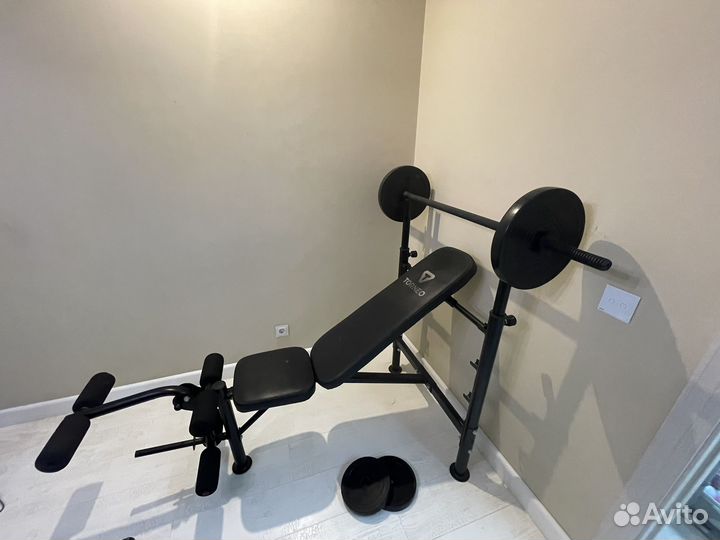 Скамья для жима со стойками+штанга+блины 5 и 10кг
