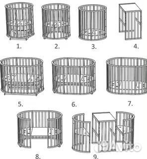 Детская кроватка трансформер 6в1 круглая, овальная