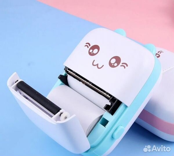 Мини-принтер для чеков, этикеток, голубой